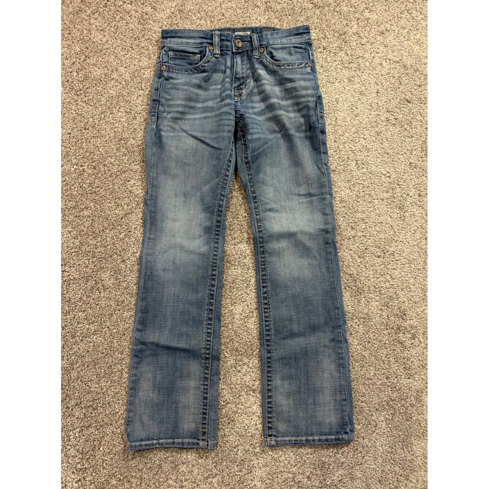 BKE Jeans Mens 28R Blue Aiden Bootleg Medium Wash Contrast Stitch Denim *